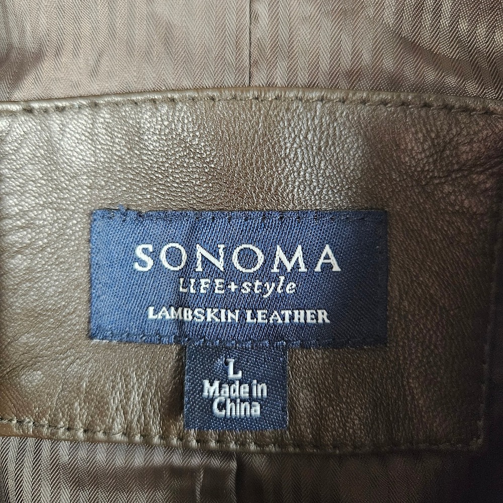 Sonoma Life Style Brown Lambskin Leather Blazer Jacket Womens Large 4 Button L - Picture 2 of 10